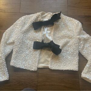 H&M Cream Sequin Jacket with Black Bow